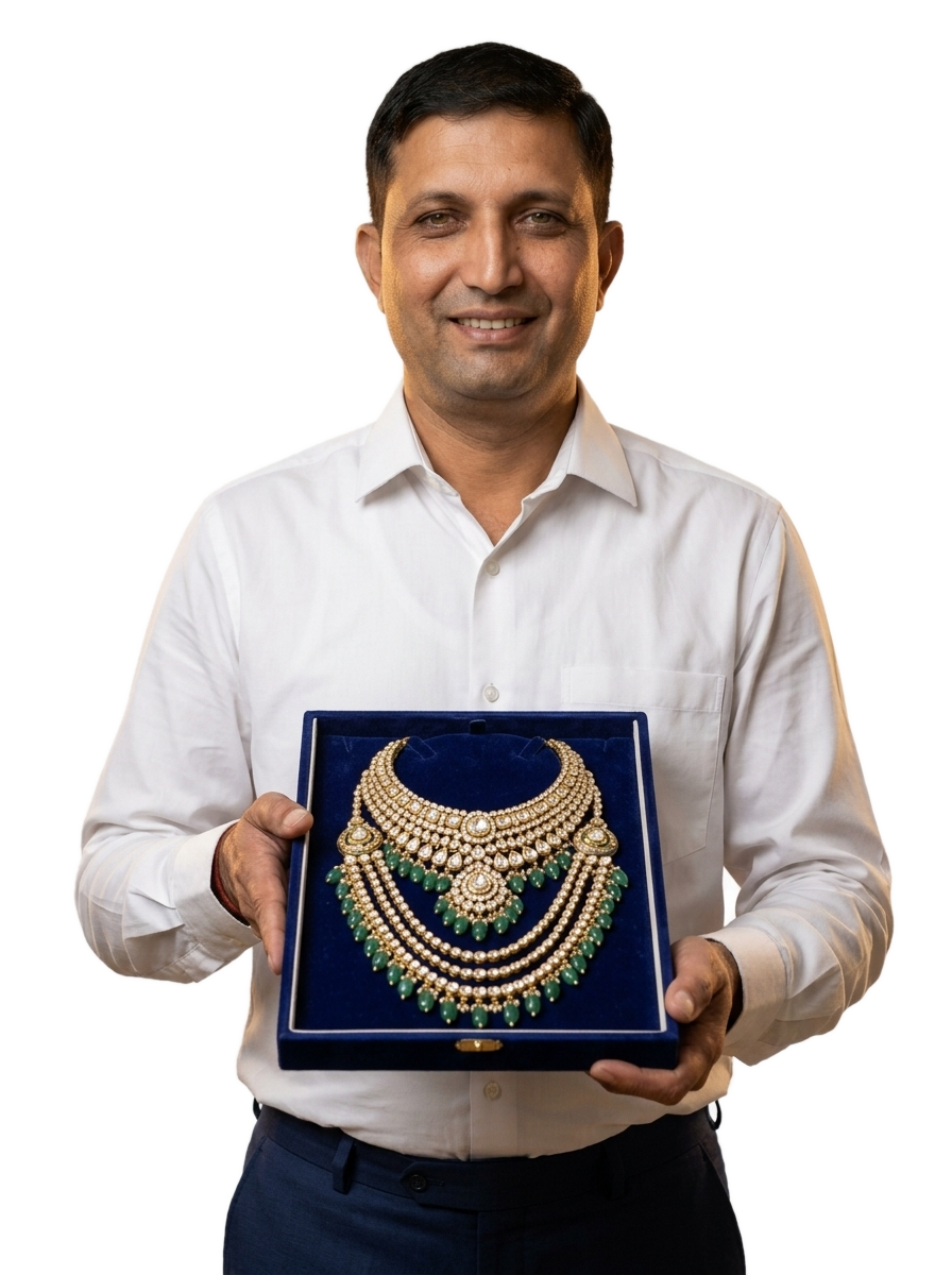 Prateek Jewellers Founder Presenting Royal Kundan Polki Heirloom Jewellery